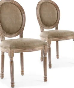 Lot de 2 chaises de style médaillon Louis XVI Bois massif patiné et Simili Taupe