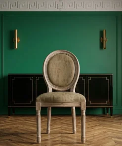 Lot de 2 chaises de style médaillon Louis XVI Bois massif patiné et Simili Taupe