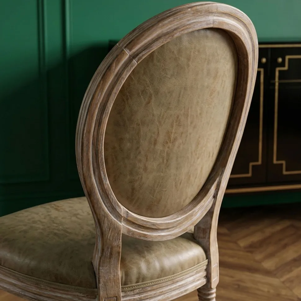 Lot de 2 chaises de style médaillon Louis XVI Bois massif patiné et Simili Taupe