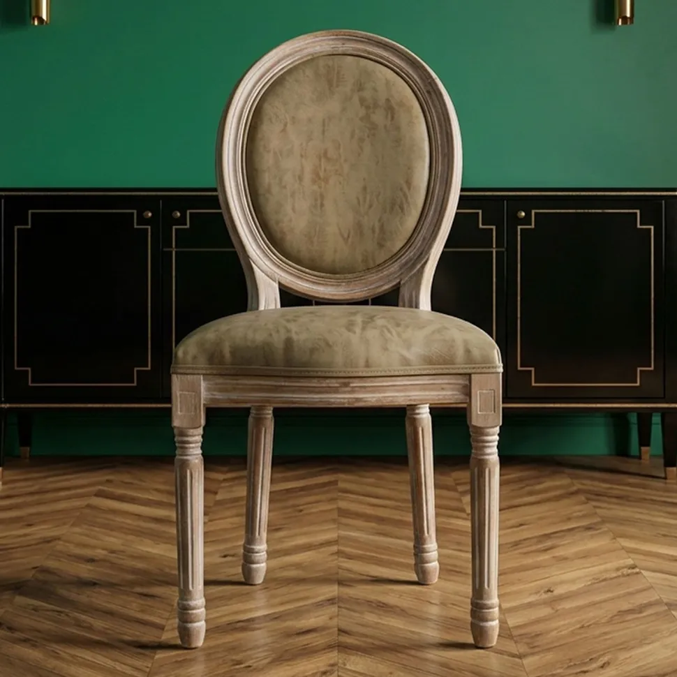 Lot de 2 chaises de style médaillon Louis XVI Bois massif patiné et Simili Taupe