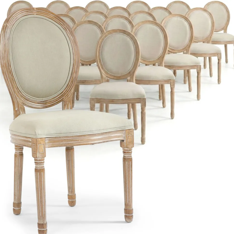 Lot de 20 chaises de style médaillon Louis XVI Tissu Beige