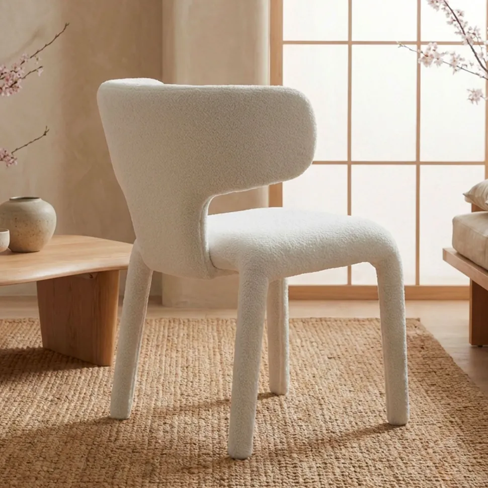 Lot de 2 chaises design dossiers arrondis Cotony Tissu bouclette Blanc