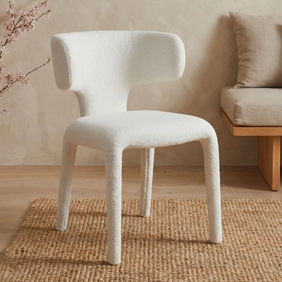 Lot de 2 chaises design dossiers arrondis Cotony Tissu bouclette Blanc