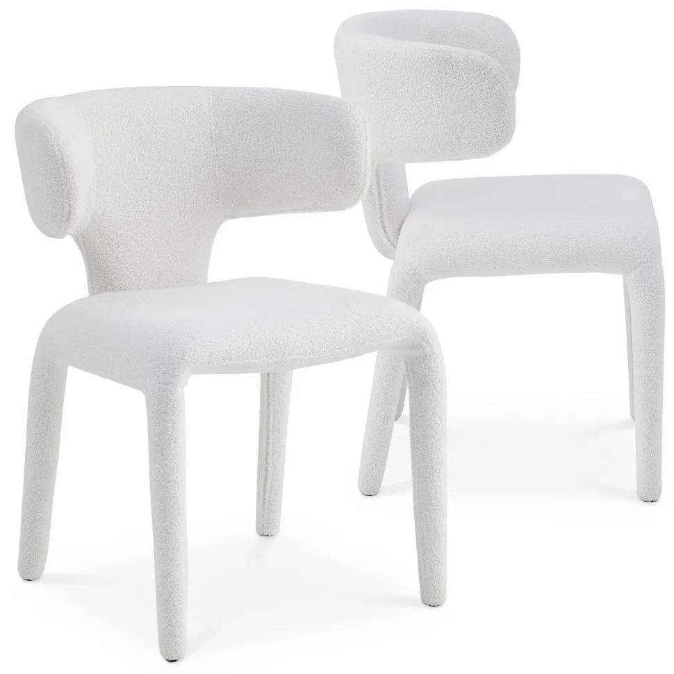 Lot de 2 chaises design dossiers arrondis Cotony Tissu bouclette Blanc