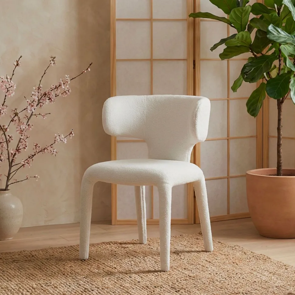 Lot de 2 chaises design dossiers arrondis Cotony Tissu bouclette Blanc