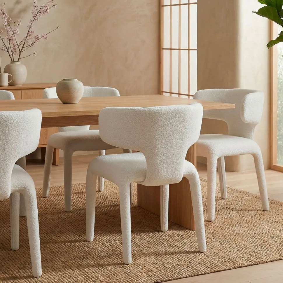 Lot de 2 chaises design dossiers arrondis Cotony Tissu bouclette Blanc