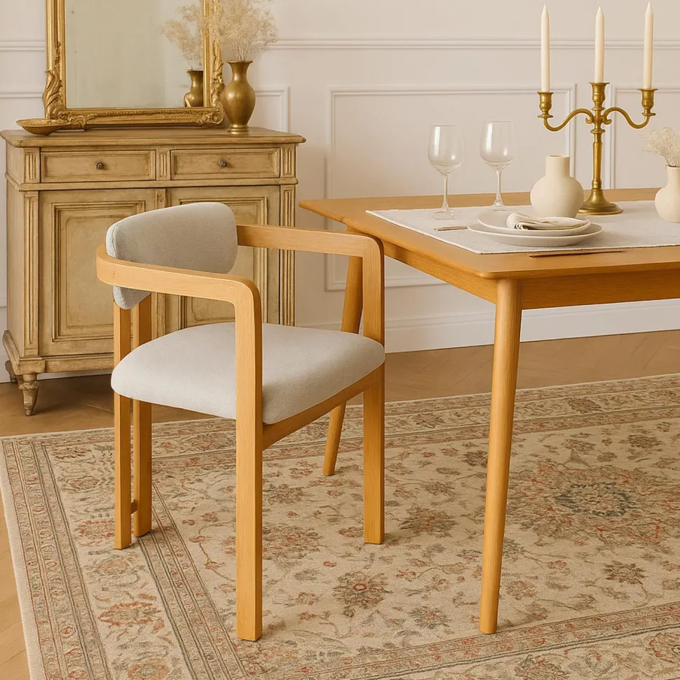 Lot de 2 chaises design Galilea Métal Effet bois clair et Tissu Beige