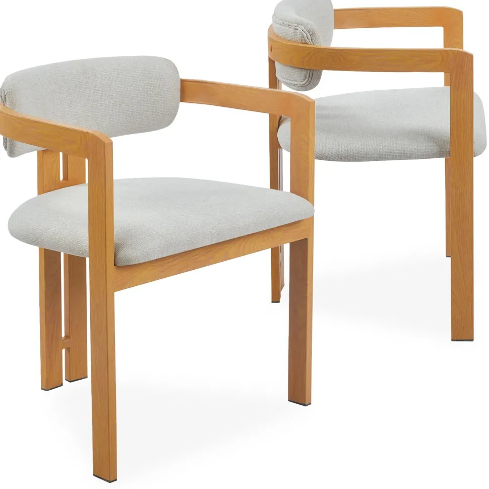 Lot de 2 chaises design Galilea Métal Effet bois clair et Tissu Beige