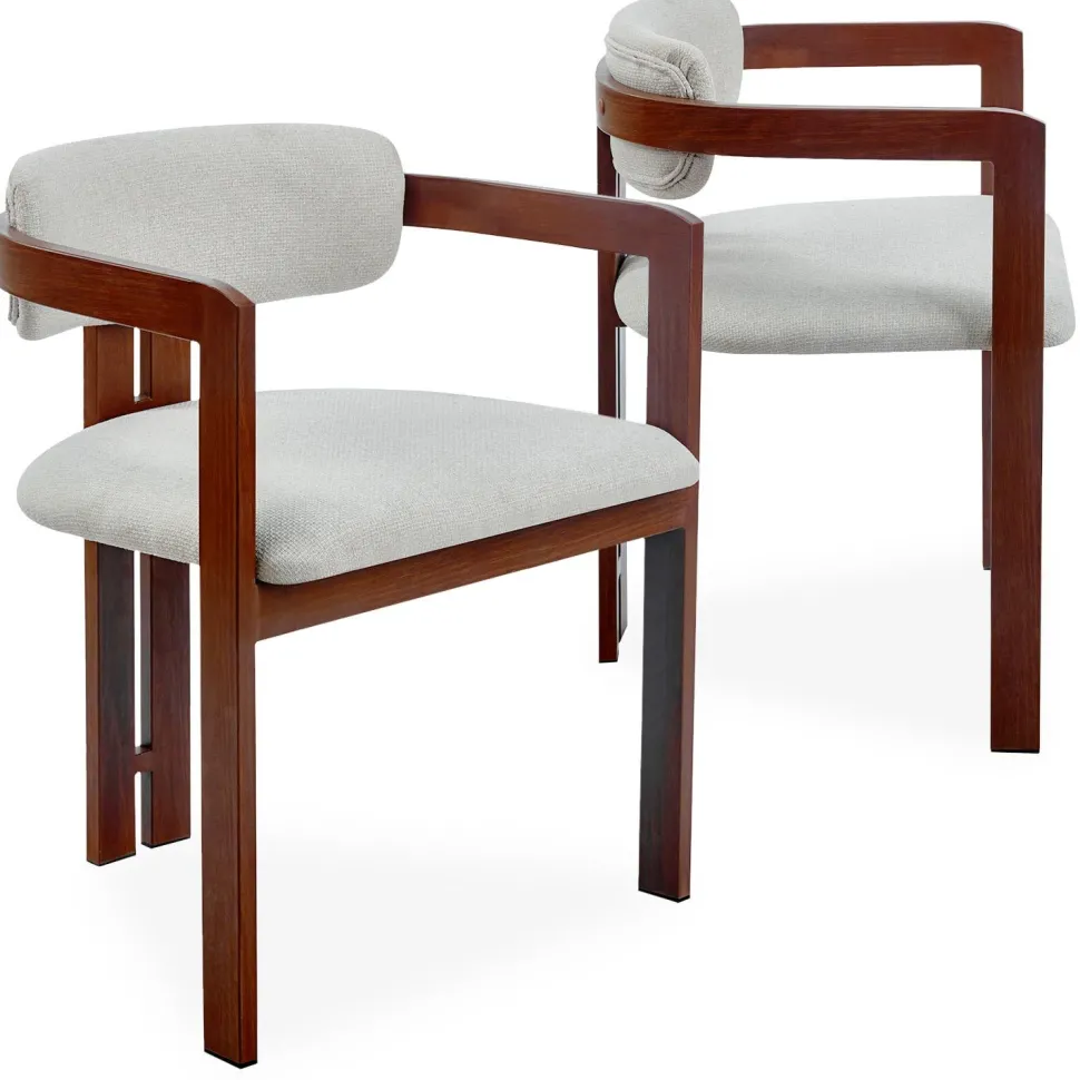 Lot de 2 chaises design Galilea Métal Effet bois foncé et Tissu Beige