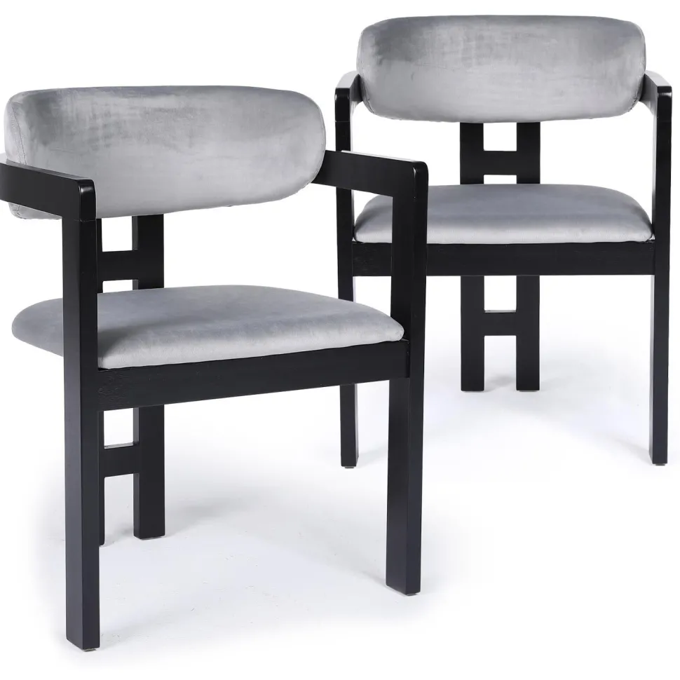 Lot de 2 chaises design Oregon Bois noir et Velours Gris