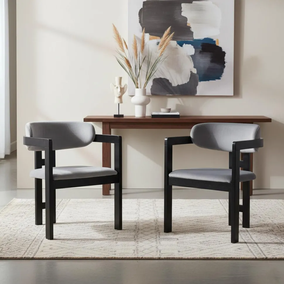 Lot de 2 chaises design Oregon Bois noir et Velours Gris