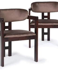 Lot de 2 chaises design Oregon Bois foncé et Velours Marron