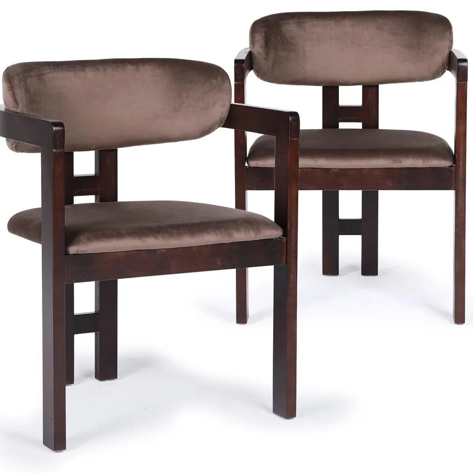 Lot de 2 chaises design Oregon Bois foncé et Velours Marron