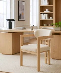 Lot de 2 chaises design Oregon Bois clair et Tissu bouclette Beige