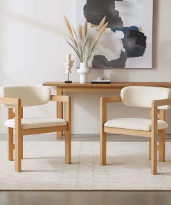 Lot de 2 chaises design Oregon Bois clair et Tissu bouclette Beige