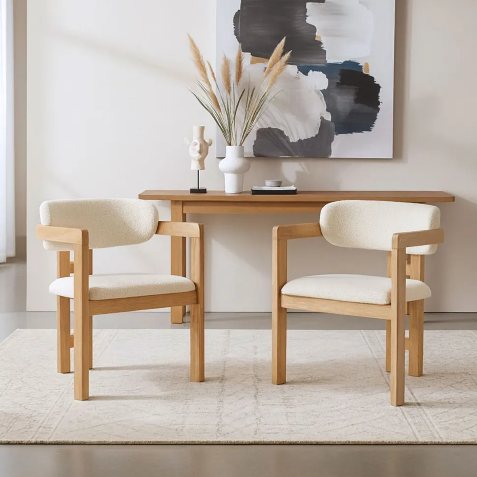 Lot de 2 chaises design Oregon Bois clair et Tissu bouclette Beige