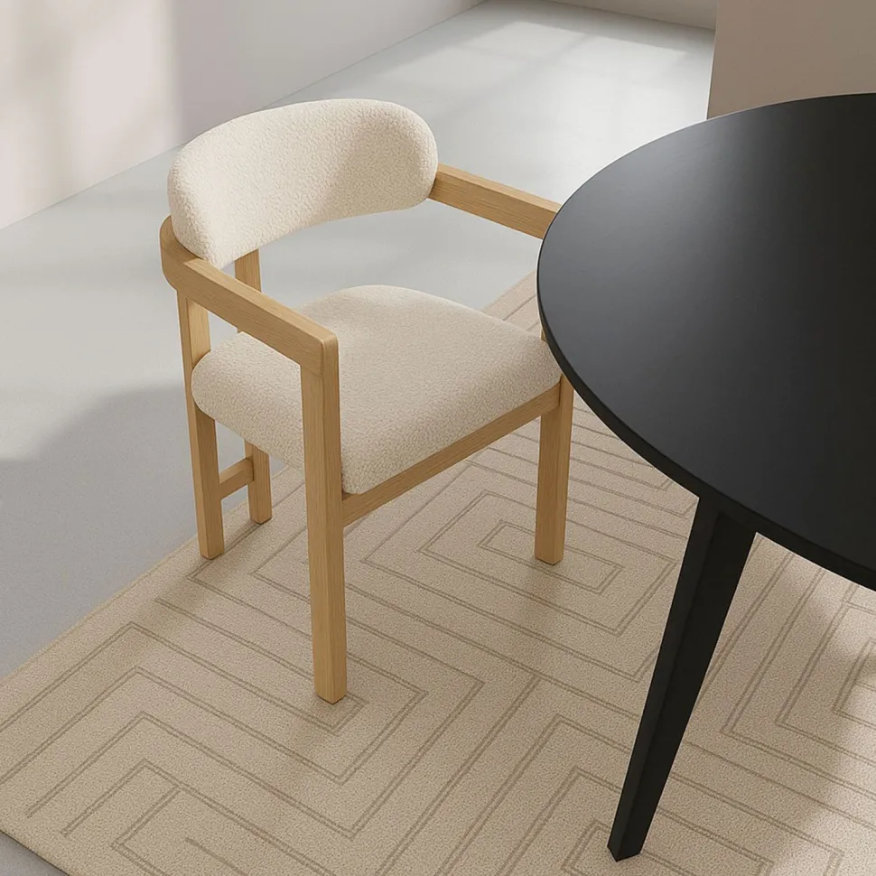 Lot de 2 chaises design Oregon Bois clair et Tissu bouclette Beige