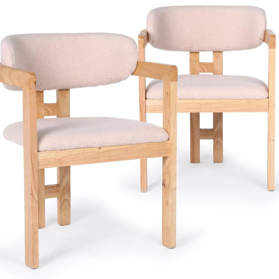 Lot de 2 chaises design Oregon Bois clair et Tissu bouclette Beige
