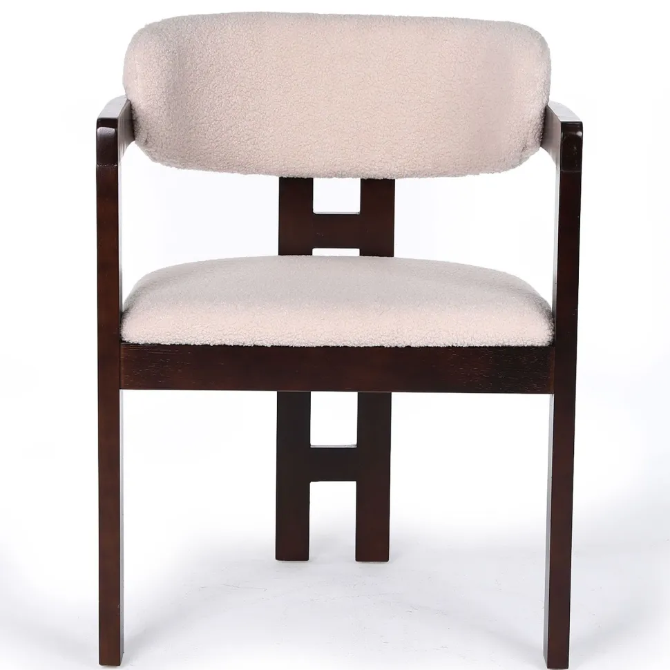 Lot de 2 chaises design Oregon Bois foncé et Tissu bouclette Beige