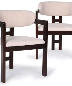 Lot de 2 chaises design Oregon Bois foncé et Tissu bouclette Beige