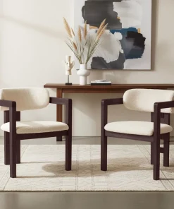 Lot de 2 chaises design Oregon Bois foncé et Tissu bouclette Beige