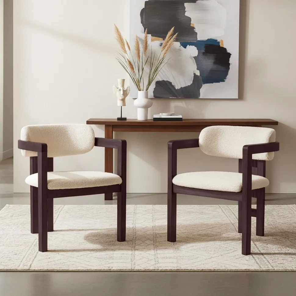 Lot de 2 chaises design Oregon Bois foncé et Tissu bouclette Beige