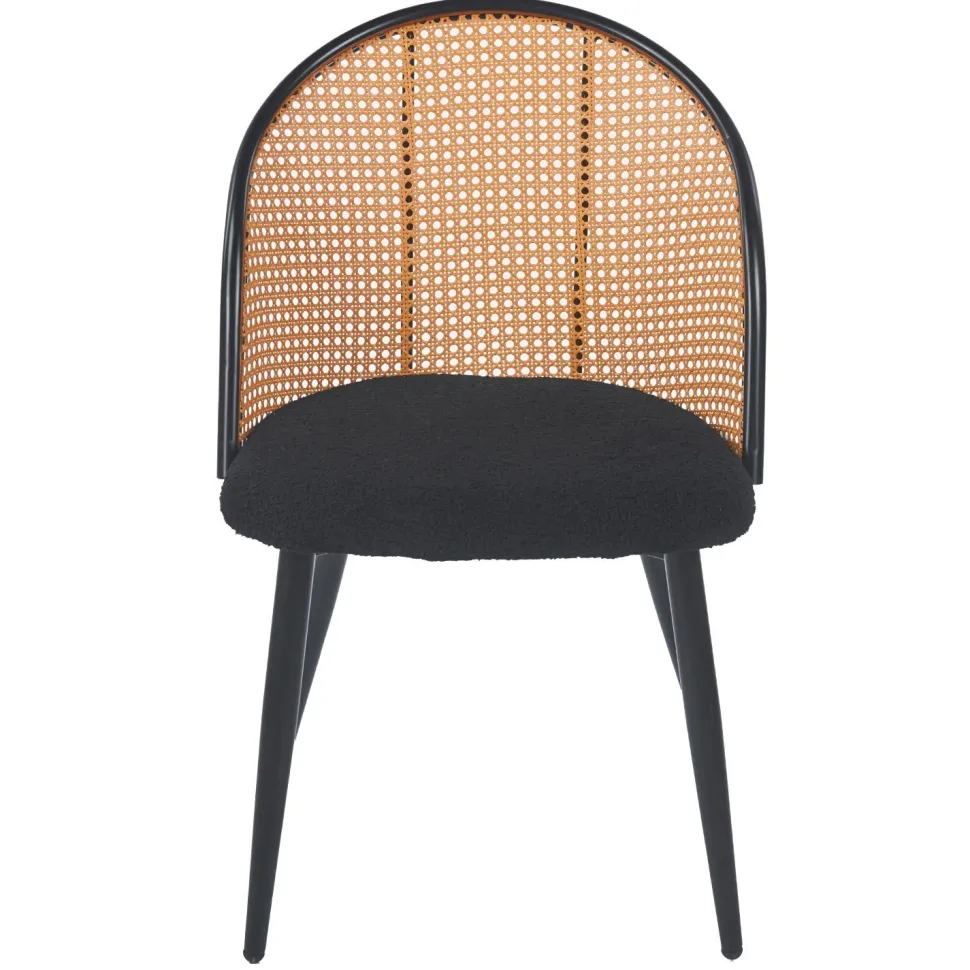 Lot de 6 chaises design Showan avec cannage Rotin et Tissu bouclette Noir