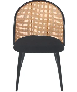 Lot de 2 chaises design Showan avec cannage Rotin et Tissu bouclette Noir