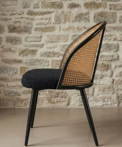 Lot de 2 chaises design Showan avec cannage Rotin et Tissu bouclette Noir