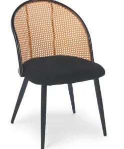 Lot de 2 chaises design Showan avec cannage Rotin et Tissu bouclette Noir