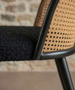 Lot de 2 chaises design Showan avec cannage Rotin et Tissu bouclette Noir