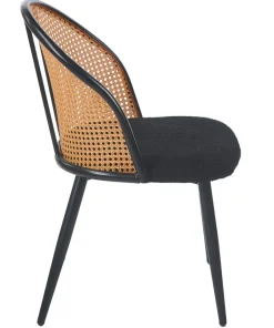 Lot de 8 chaises design Showan avec cannage Rotin et Tissu bouclette Noir