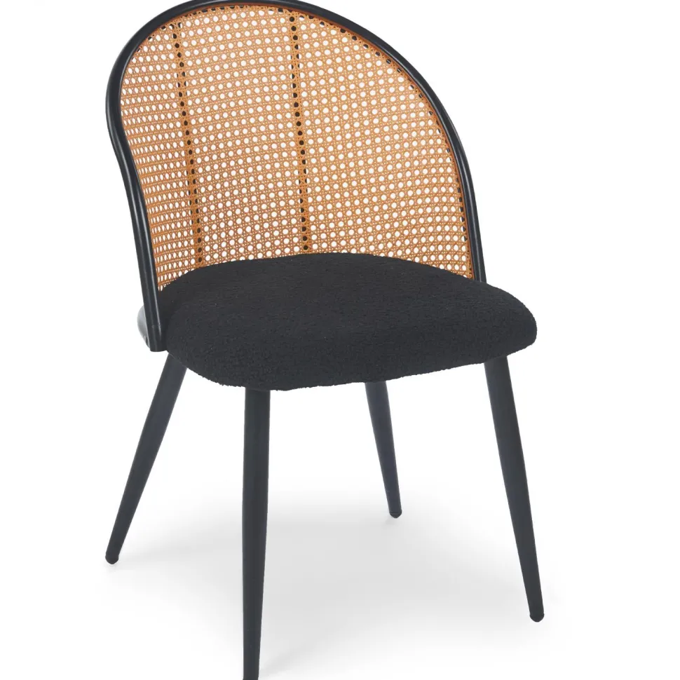 Lot de 8 chaises design Showan avec cannage Rotin et Tissu bouclette Noir