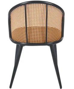 Lot de 8 chaises design Showan avec cannage Rotin et Tissu bouclette Noir