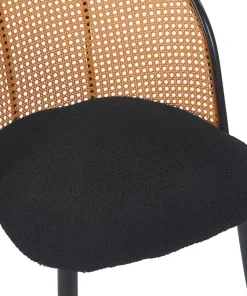 Lot de 8 chaises design Showan avec cannage Rotin et Tissu bouclette Noir