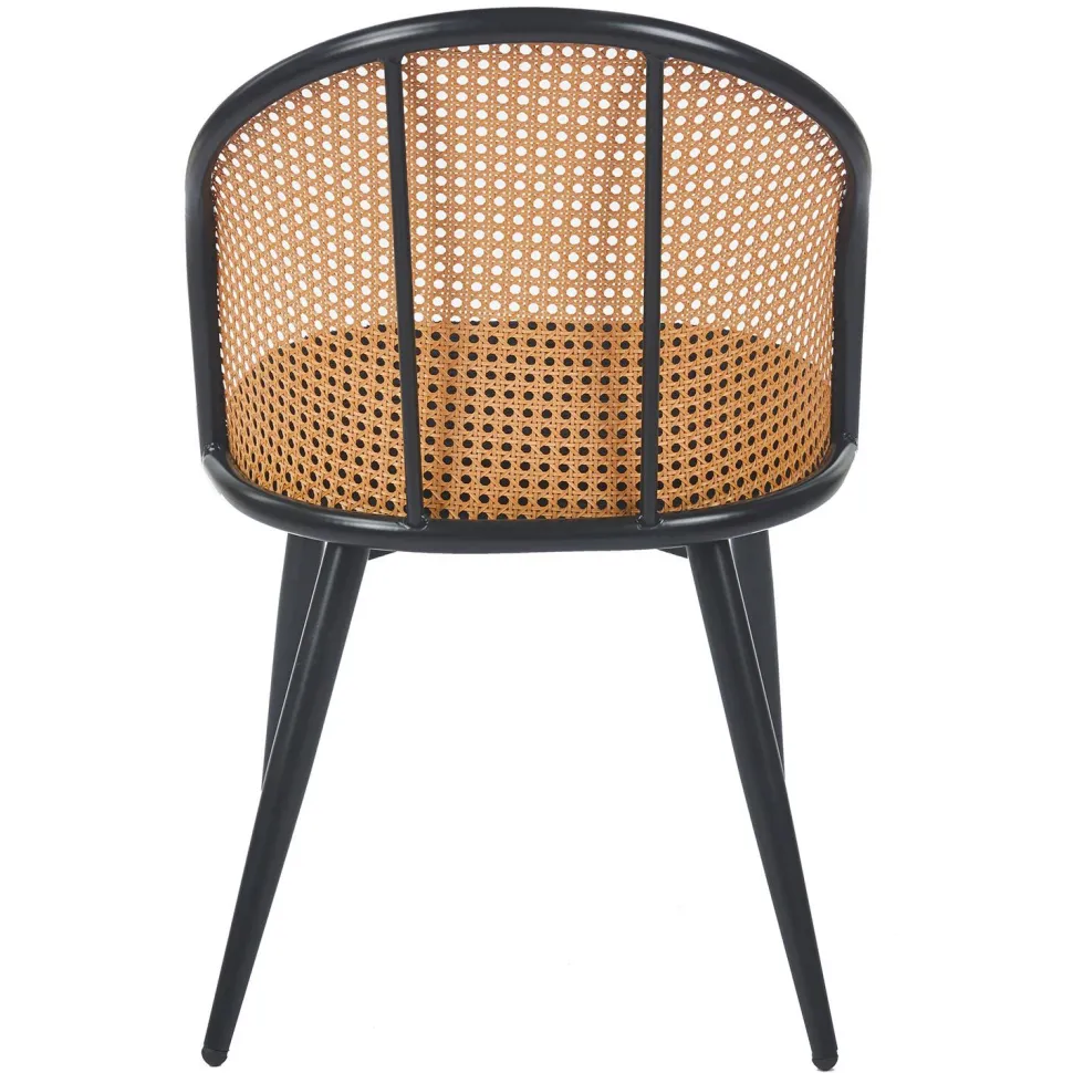 Lot de 4 chaises design Showan avec cannage Rotin et Tissu bouclette Noir