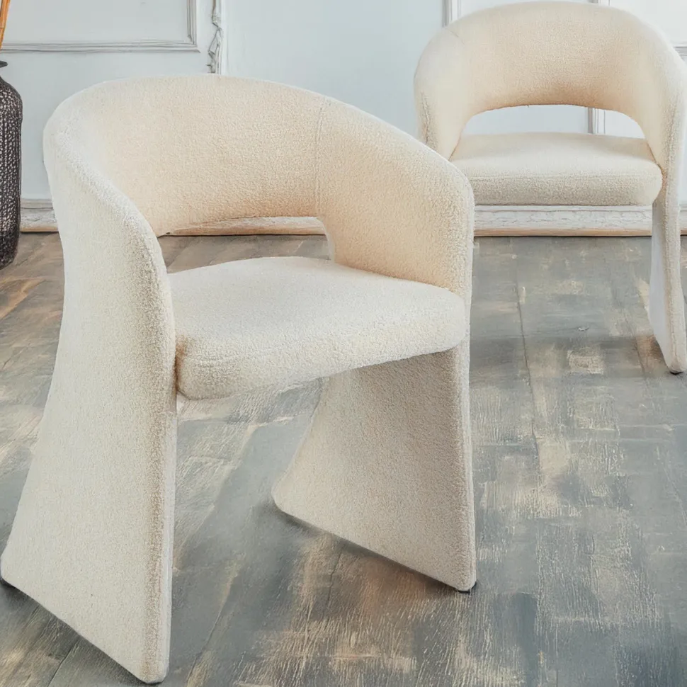 Lot de 4 chaises design Tootsie Tissu bouclette Crème
