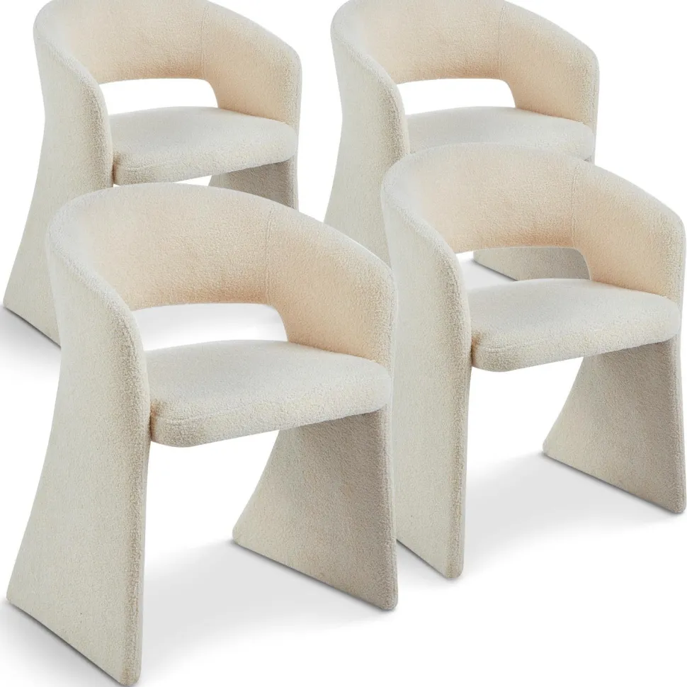 Lot de 4 chaises design Tootsie Tissu bouclette Crème