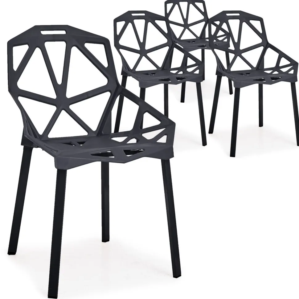 Lot de 4 chaises dossier toile d'araignée Spider Noir