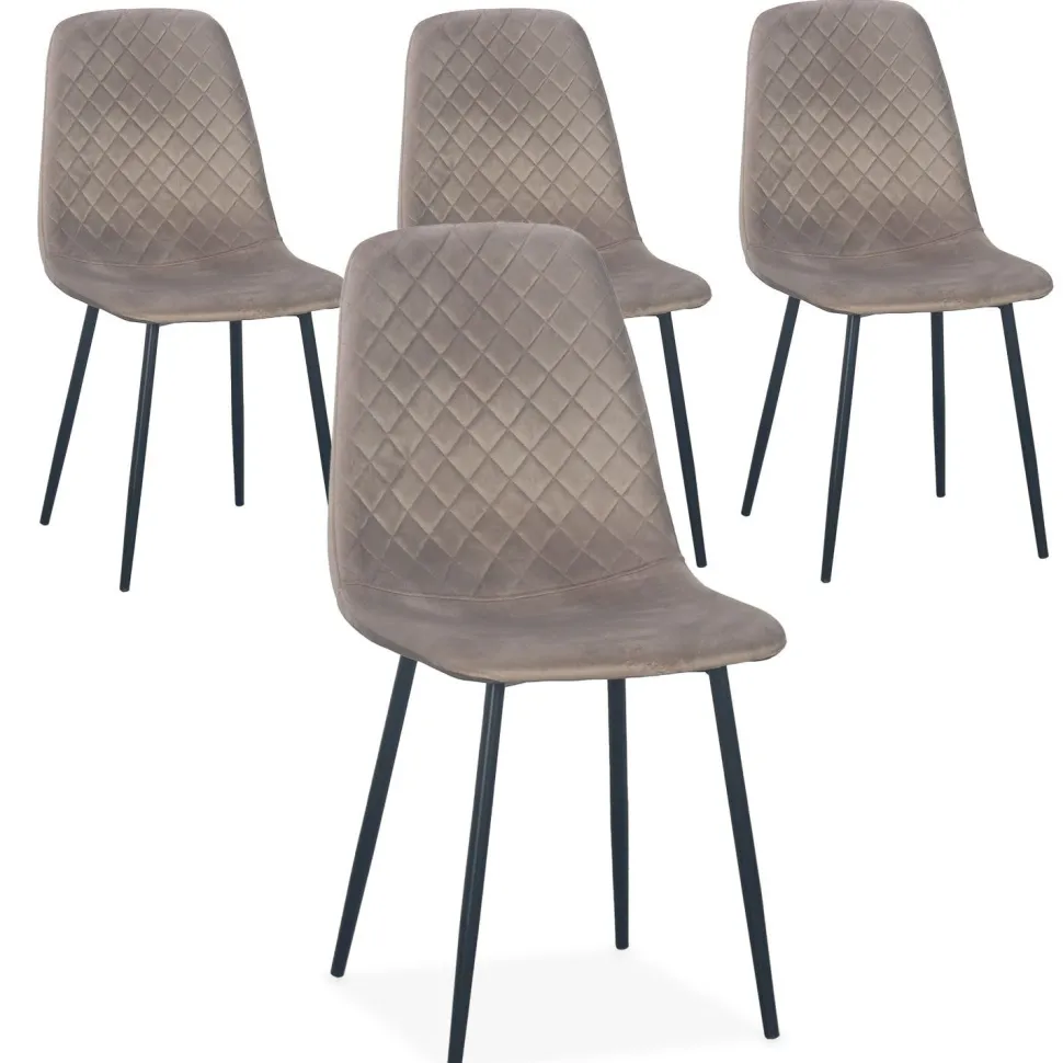 Lot de 4 chaises matelassées Norway Velours Taupe Pieds Noir