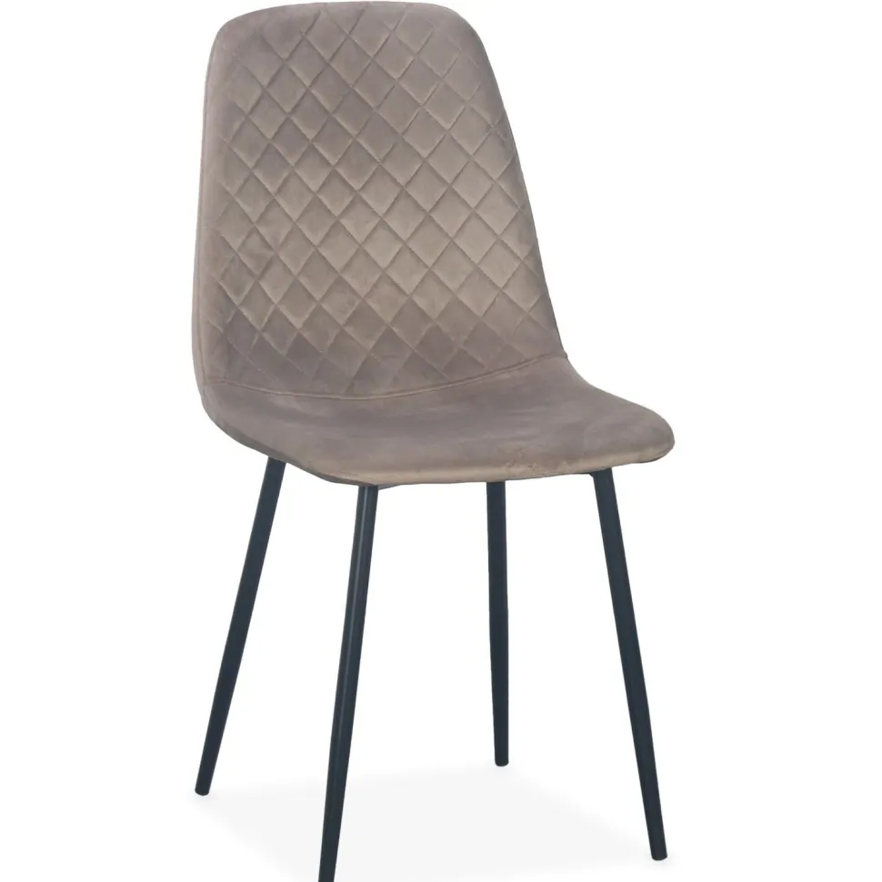 Lot de 4 chaises matelassées Norway Velours Taupe Pieds Noir
