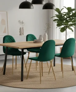 Lot de 8 chaises matelassées Norway Pieds Or et Velours Vert