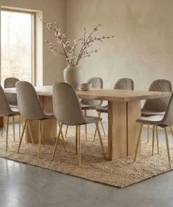 Lot de 8 chaises matelassées Norway Pieds Or et Velours Taupe