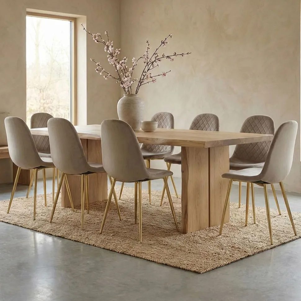Lot de 8 chaises matelassées Norway Pieds Or et Velours Taupe