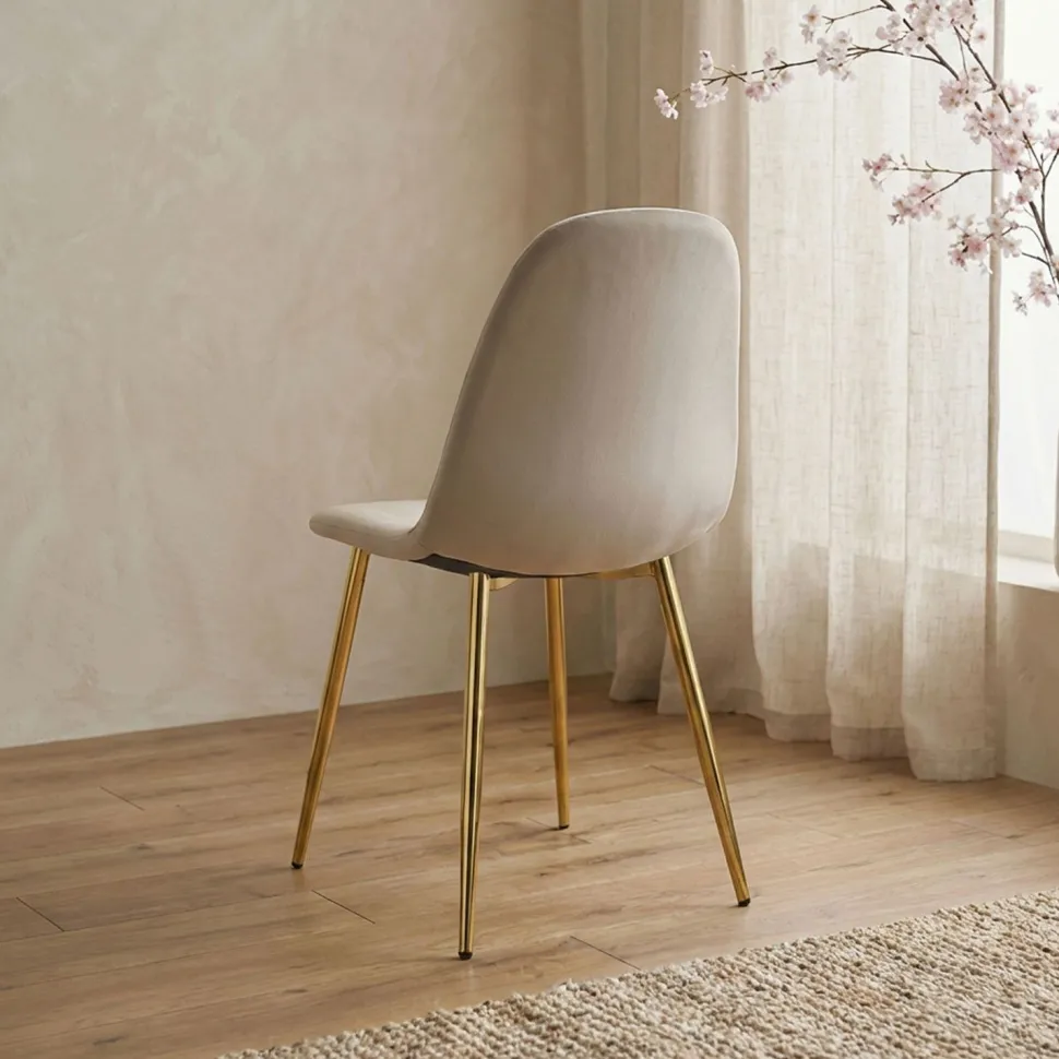 Lot de 8 chaises matelassées Norway Pieds Or et Velours Taupe
