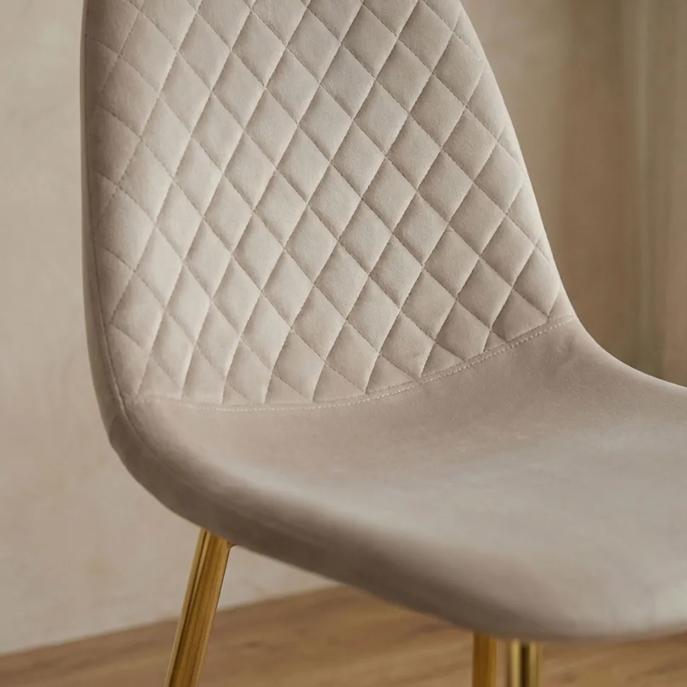 Lot de 8 chaises matelassées Norway Pieds Or et Velours Taupe