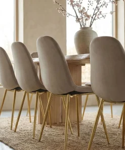 Lot de 8 chaises matelassées Norway Pieds Or et Velours Taupe