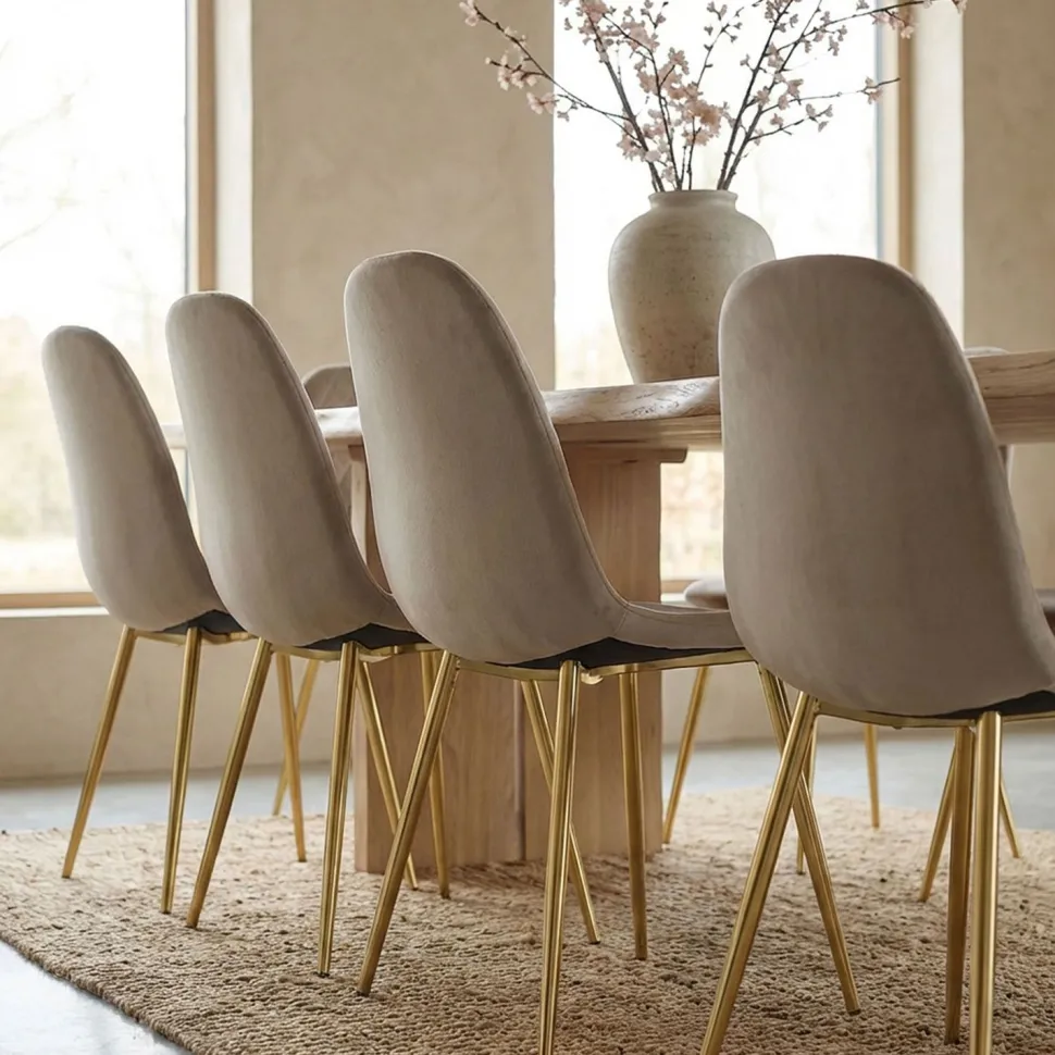 Lot de 8 chaises matelassées Norway Pieds Or et Velours Taupe