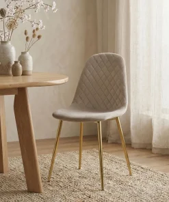 Lot de 8 chaises matelassées Norway Pieds Or et Velours Taupe