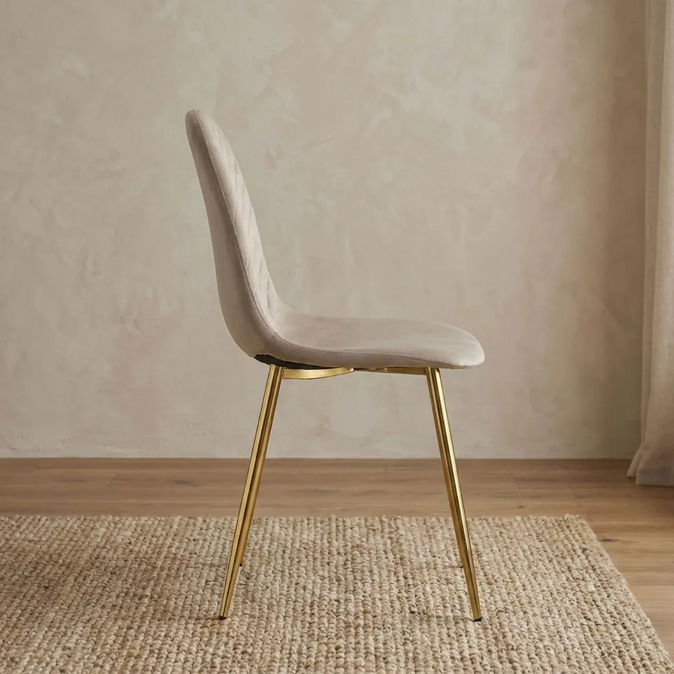 Lot de 8 chaises matelassées Norway Pieds Or et Velours Taupe